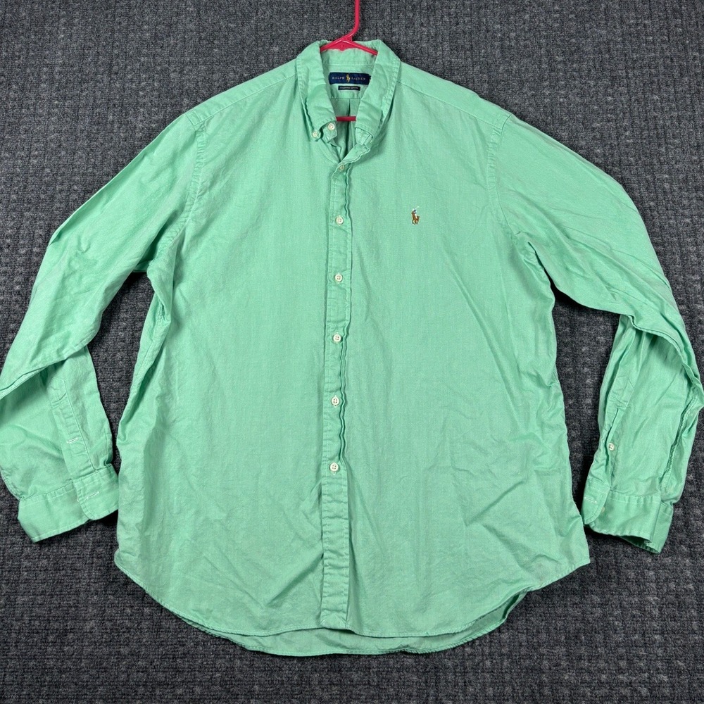 Ralph Lauren Chambray Oxford Button Down Shirt Tailored Fit XXL Green